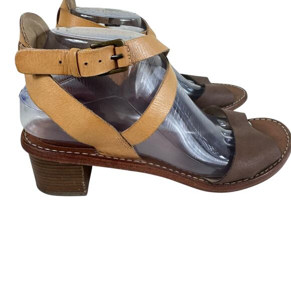 Via Spiga Leather Two Tone Strappy Wooden Heeled Open Toe Sandals Women's Size 9 - Picture 2 of 7